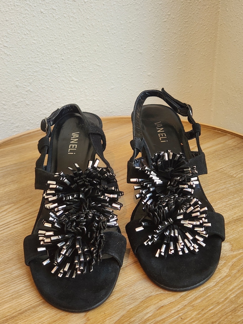 Vaneli 'Laycle' Black Suede Metallic Pom-Pom Dress Sandals